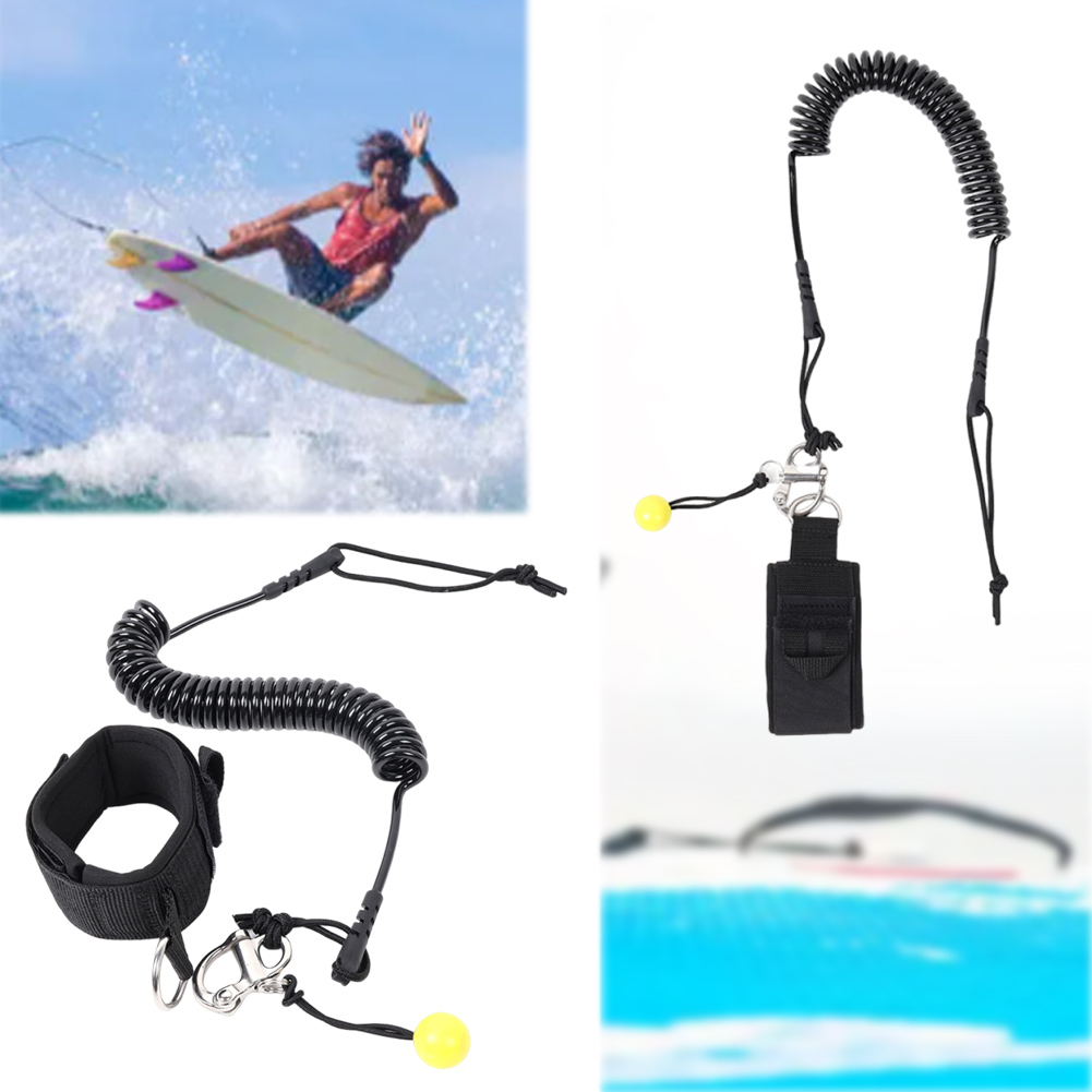 Surfboard Leash - สายรัดข้อเท้าแบบปรับได้สำหรับกระดานโต้คลื่น สายรัดข้อเท้าแบบขดสำหรับกระดานโต้คลื่นและกระดานพายแบบยืน